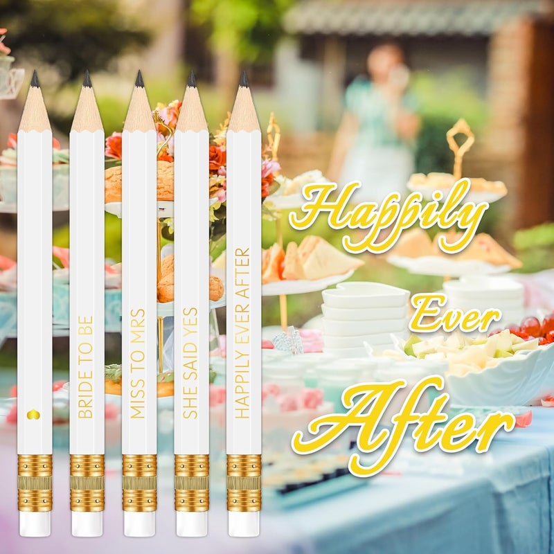 Vusnud 50Pcs - Bridal Shower Sharpened Half Pencils with Erasers, Pre-sharpened Pencils for Bridal Shower & Wedding Games, 4 Inches (White - Happily Ever After) - Image 4